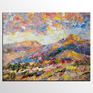 Oil Painting on Canvas, Mountain Landscape Painting, Custom Original Painting for Sale, Landscape Canvas Painting for Bedroom-Paintingforhome