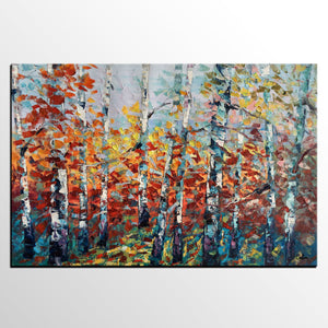 Landscape Painting, Birch Tree Painting, Custom Extra Large Canvas Art, Heavy Texture Original Artwork, Canvas Oil Painting-Paintingforhome