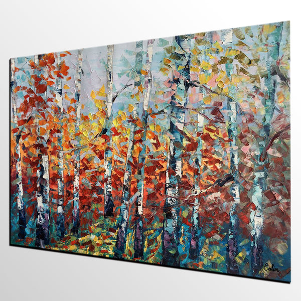 Landscape Painting, Autumn Forest Tree Painting, Canvas Wall Art, Custom Extra Large Art, Abstract Oil Painting, Original Painting-Paintingforhome