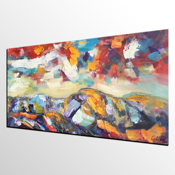 Mountain Landscape Painting, Original Landscape Painting, Custom Art, Heavy Texture Painting, Oil Painting for Living Room-Paintingforhome
