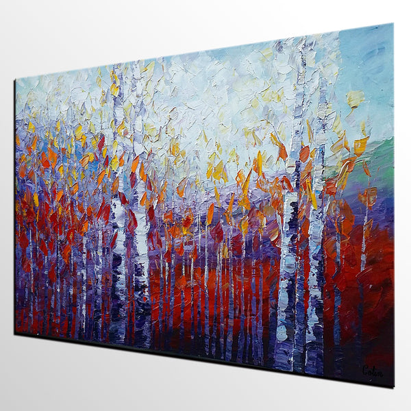 Custom Canvas Art, Autumn Tree Painting, Abstract Landscape Painting, Canvas Painting-Paintingforhome