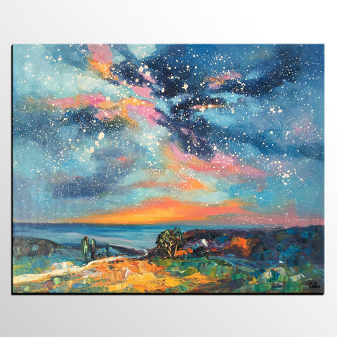 Original Painting, Starry Night Sky Painting, Original Artwork, Custom Large Canvas Painting, Art on Canvas-Paintingforhome