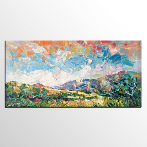 Spring Mountain Landscape Painting, Custom Extra Large Painting, Canvas Artwork, Original Artwork-Paintingforhome