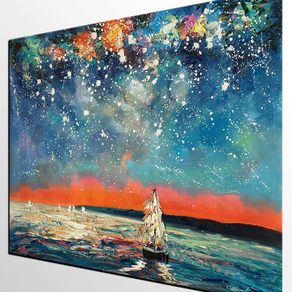 Landscape Painting, Starry Night Sky, Abstract Painting, Canvas Art, Custom Extra Large Canvas Painting-Paintingforhome