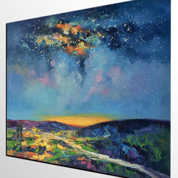 Bedroom Art, Abstract Painting, Starry Night Sky, Landscape Painting, Custom Large Art-Paintingforhome