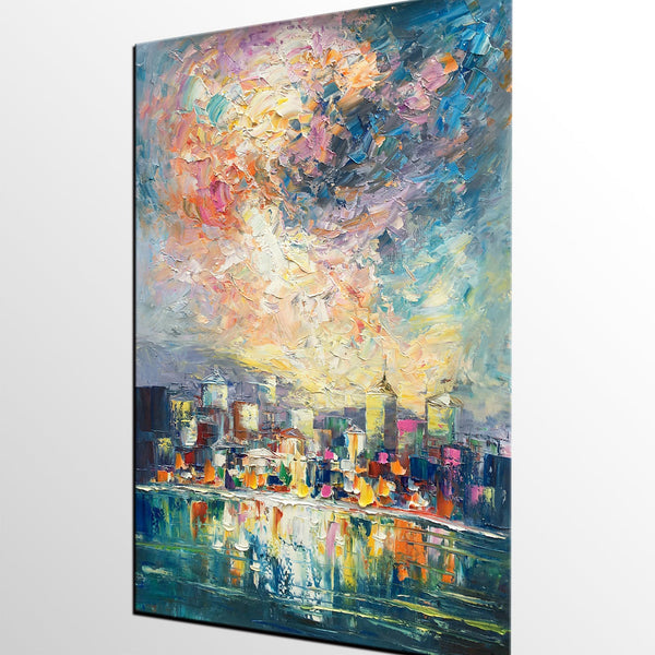 Abstract Landscape Painting, Heavy Texture Wall Art Paintings, Custom Original Paintings on Canvas, Cityscape Painting-Paintingforhome