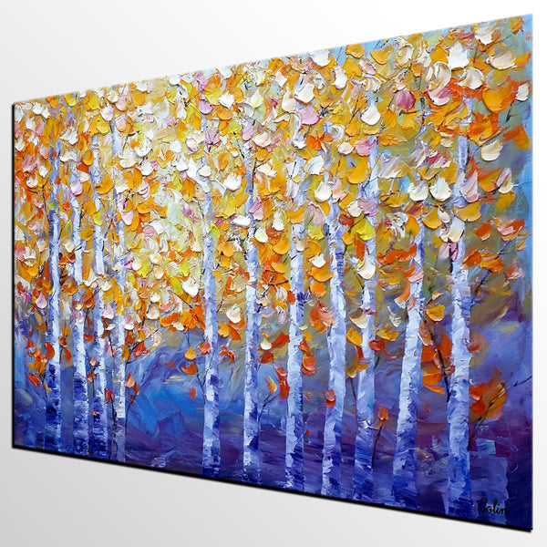 Autumn Landscape Paintings, Tree Painting, Modern Landscape Painting, Custom Art, Canvas Painting for Living Room-Paintingforhome