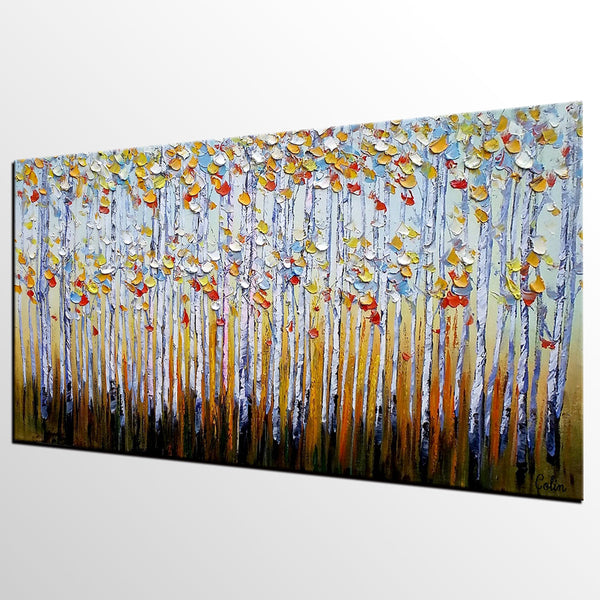 Abstract Landscape Paintings, Custom Original Oil Painting, Palette Knife Painting, Autumn Tree Paintings, Landscape Paintings for Bedroom-Paintingforhome