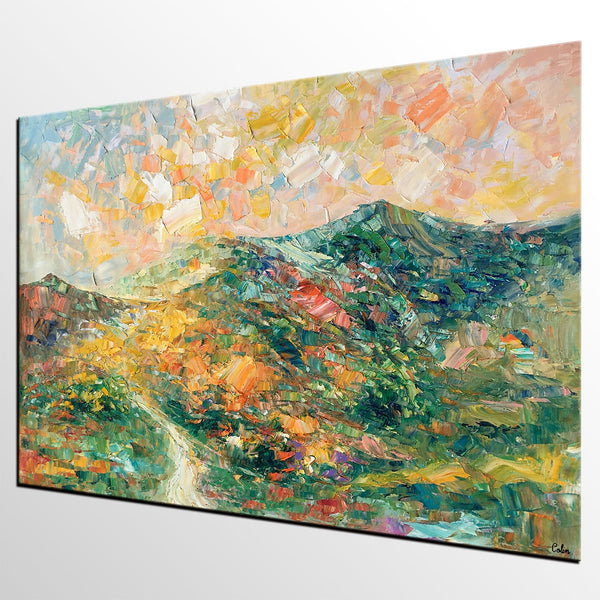 Large Oil Painting, Autumn Mountain Landscape Painting, Custom Abstract Painting, Heavy Texture Painting-Paintingforhome