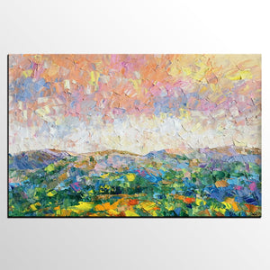 Mountain and Sky Painting, Landscape Painting, Custom Oil Painting Painting, Living Room Wall Art, Canvas Painting-Paintingforhome