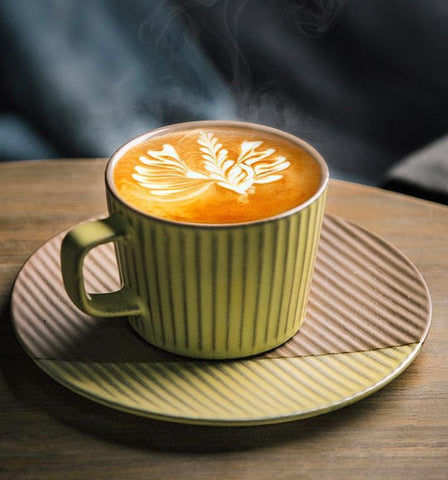 Pottery Coffee Cups, Cappuccino Coffee Mug, Ceramic Coffee Cups, Coffee Cup and Saucer Set, Coffee Cup for Sale, Tea Cup, White / Green / Blue / Yellow-Paintingforhome