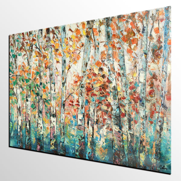 Landscape Oil Paintings, Autumn Tree Paintings, Custom Canvas Painting for Living Room, Landscape Painting on Canvas, Palette Knife Paintings-Paintingforhome