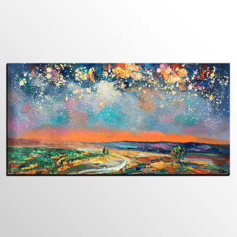 Canvas Art, Starry Night Sky Painting, Bedroom Wall Art, Abstract Painting, Custom Painting-Paintingforhome