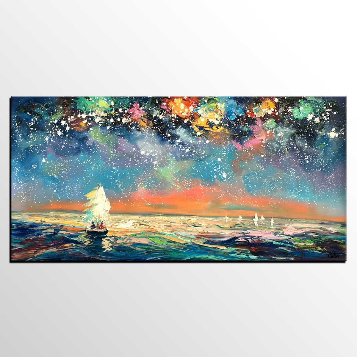 Palette Knife Painting, Impasto Painting, Starry Night Sky Painting, Landscape Canvas Painting for Dining Room, Custom Large Original Painting-Paintingforhome