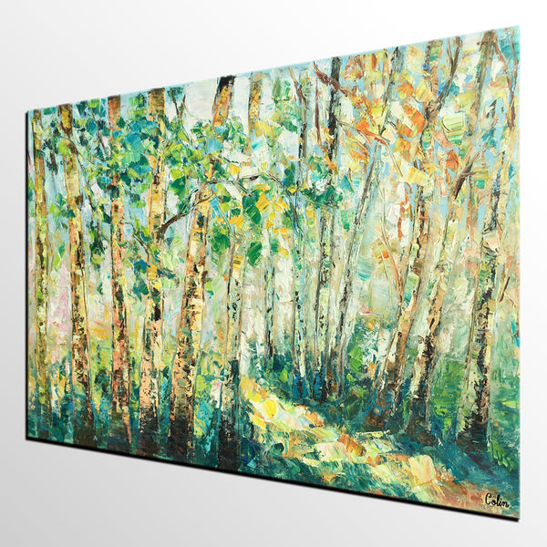 Heavy Texture Landscape Painting, Autumn Tree Art, Impasto Art, Custom Original Painting-Paintingforhome