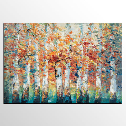 Birch Tree Landscape Painting, Custom Canvas Painting for Living Room, Heavy Texture Canvas Painting-Paintingforhome