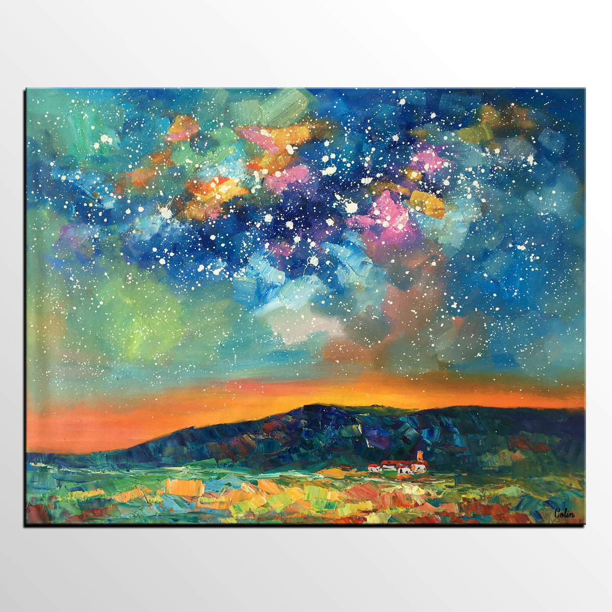 Heavy Texture Abstract Painting, Starry Night Sky, Landscape Painting, Custom Large Art-Paintingforhome