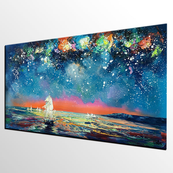 Impasto Artwork, Starry Night Sky Painting, Canvas Painting, Custom Extra Large Painting-Paintingforhome