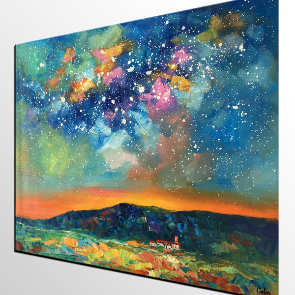 Heavy Texture Abstract Painting, Starry Night Sky, Landscape Painting, Custom Large Art-Paintingforhome