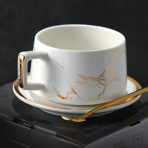 Large Tea Cup, White Coffee Cup, Black Coffee Mug, Ceramic Cup, Coffee Cup and Saucer Set-Paintingforhome