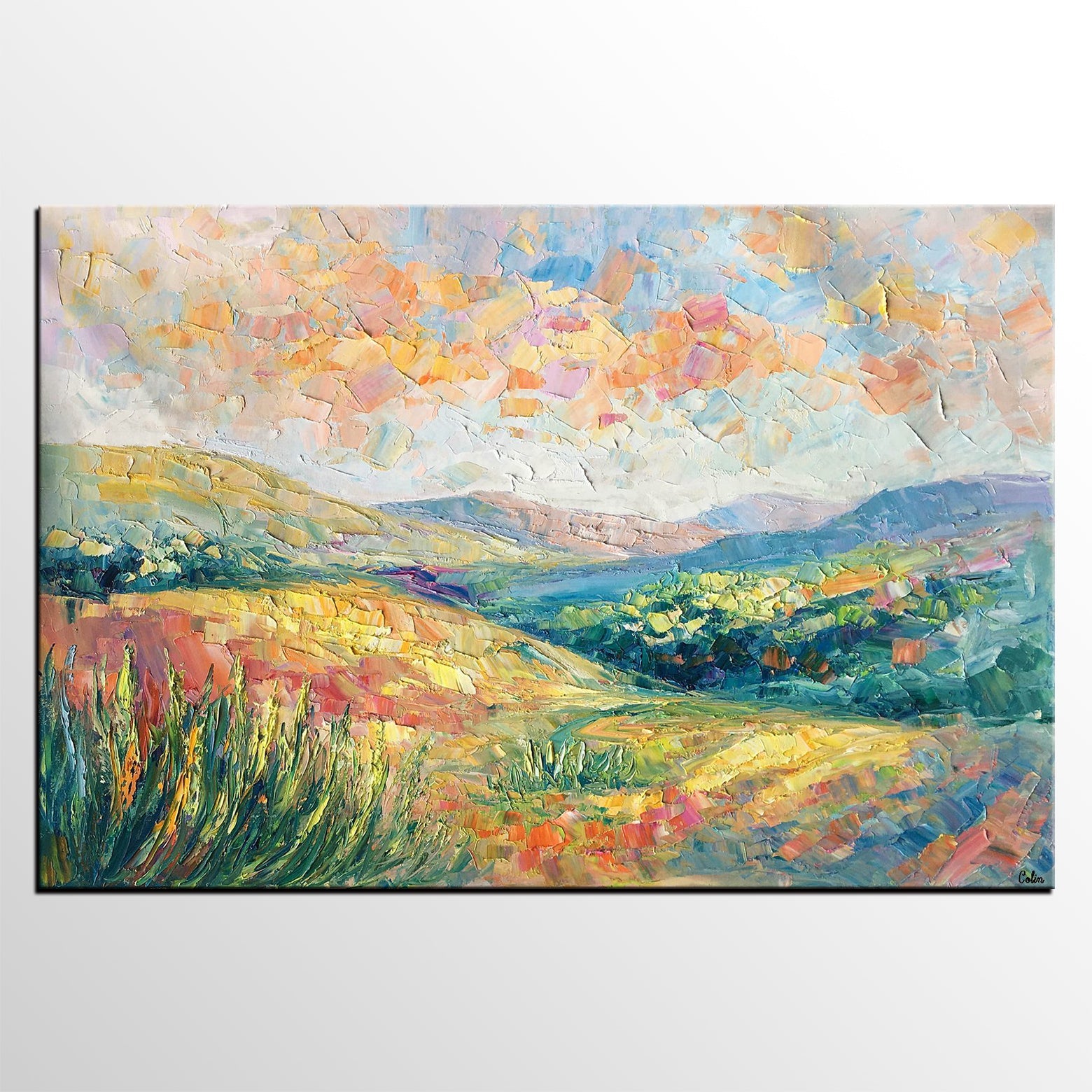 Mountain Landscape Painting, Custom Original Painting on Canvas, Large Oil Painting for Living Room, Heavy Texture Painting-Paintingforhome