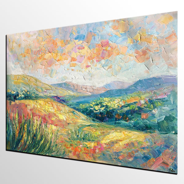 Mountain Landscape Painting, Custom Original Painting on Canvas, Large Oil Painting for Living Room, Heavy Texture Painting-Paintingforhome