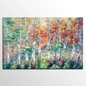 Autumn Paintings, Birch Tree Painting, Landscape Canvas Painting, Landscape Painting for Dining Room, Custom Canvas Painting-Paintingforhome