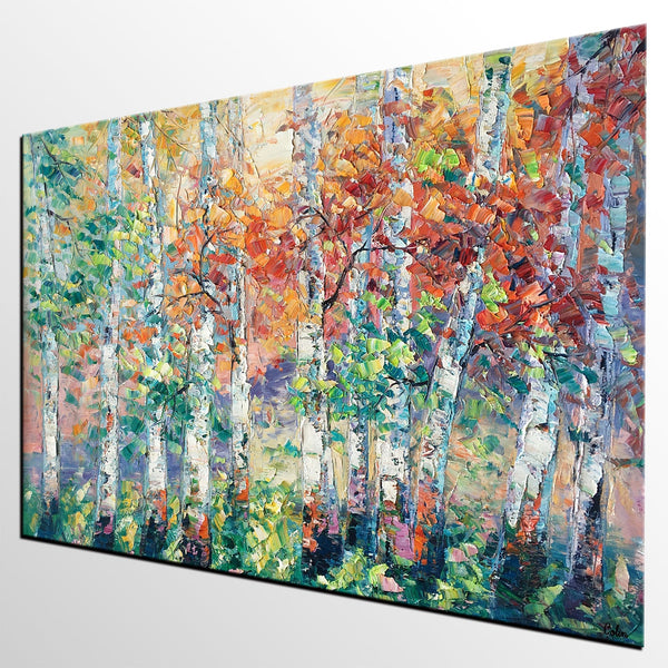 Autumn Paintings, Birch Tree Painting, Landscape Canvas Painting, Landscape Painting for Dining Room, Custom Canvas Painting-Paintingforhome