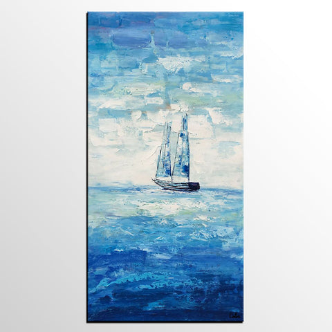 Boat Painting, Landscape Canvas Painting, Dining Room Canvas Painting, Custom Oil Painting on Canvas-Paintingforhome
