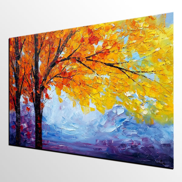 Autumn Tree Painting, Autumn Paintings, Original Landscape Oil Paintings, Custom Art, Canvas Painting for Living Room-Paintingforhome