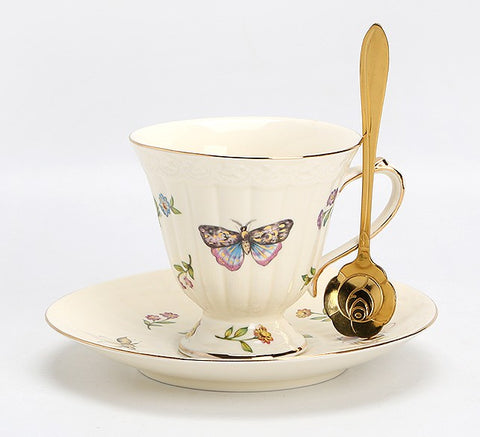 Elegant Bone China Porcelain Tea Cup Set, Beautiful British Tea Cups, Traditional English Tea Cups and Saucers, Unique Ceramic Coffee Cups-Paintingforhome