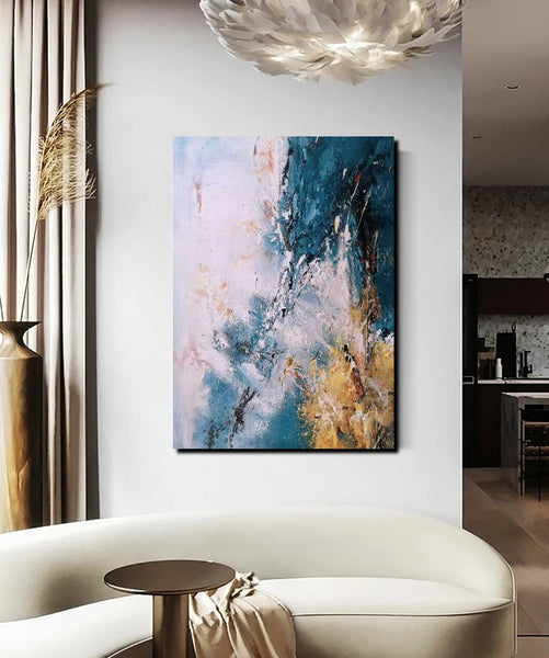 Modern Paintings for Living Room, Simple Modern Art, Blue Abstract Canvas Painting, Contemporary Acrylic Paintings, Large Wall Art Paintings-Paintingforhome