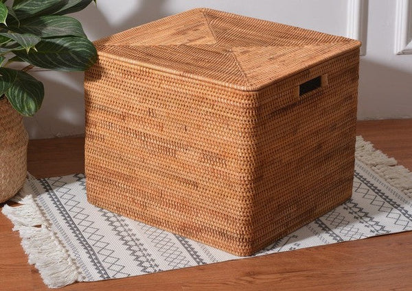 Large Rectangular Storage Baskets for Bathroom, Wicker Storage Basket with Lid, Extra Large Storage Baskets for Clothes, Storage Baskets for Shelves-Paintingforhome