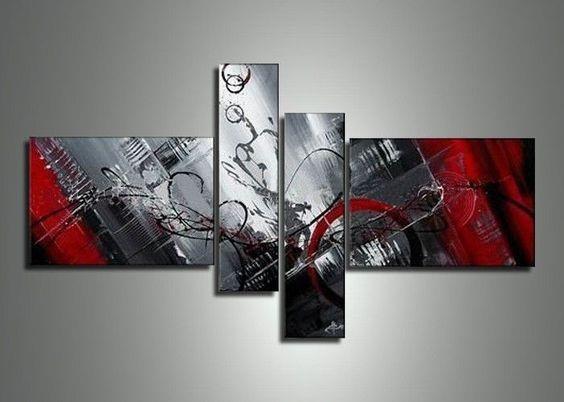 4 Piece Canvas Art, Modern Abstract Painting, Acrylic Painting for Sale, Black and Red Painting, Living Room Simple Contemporary Art-Paintingforhome
