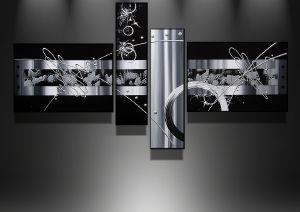 Abstract Canvas Wall Art Paintings, Black and White Painting, Living Room Modern Paintings, Acrylic Painting on Canvas, 4 Piece Wall Art, Buy Painting Online-Paintingforhome