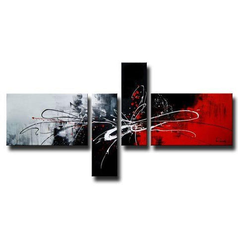 4 Piece Canvas Art Paintings, Huge Painting Above Couch, Abstract Paintings for Living Room, Black and Red Canvas Painting, Buy Art Online-Paintingforhome