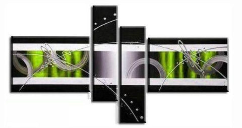Black and White Paintings, Green Canvas Wall Art Painting, Abstract Painting for Bedroom, 4 Piece Canvas Art, Contemporary Wall Art Paintings, Large Modern Painting-Paintingforhome