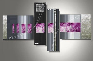 Black, Purple and Silver, Abstract Painting, Abstract Painting on Canvas, Bedroom Wall Art Ideas, Acrylic Painting on Canvas, 4 Piece Wall Art-Paintingforhome