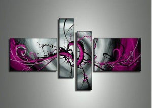Black and Purple Canvas Wall Art, Abstract Painting for Bedroom, Buy Art Online, Acrylic Art, 4 Piece Wall Art Paintings-Paintingforhome