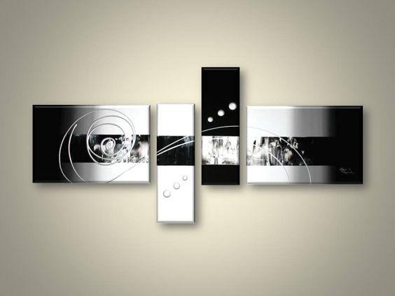 Abstract Acrylic Art, 4 Piece Canvas Art Paintings, Black and White Canvas Wall Art Paintings, Abstract Oil Painting, Modern Wall Art Ideas for Living Room-Paintingforhome