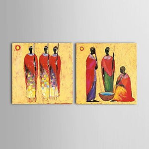 Hand Painted Art, 2 Piece Canvas Painting, African Figure Art, African Woman Painting, Wall Hanging-Paintingforhome