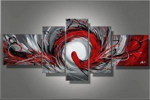 Abstract Art, Red Lines Canvas Painting, Huge Wall Art, Large Art Painting, 5 Panel Canvas Set-Paintingforhome