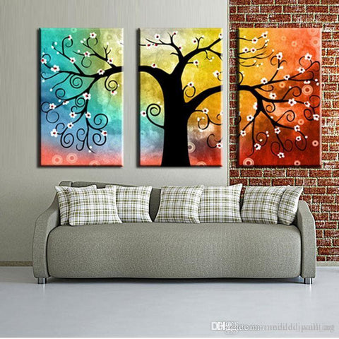 3 Piece Canvas Painting, Tree of Life Painting, Hand Painted Wall Art, Acrylic Painting for Bedroom, Group Paintings for Sale-Paintingforhome