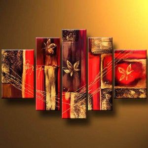 Abstract Flower Painting, Red Canvas Painting, Extra Large Wall Art, Acrylic Art, 5 Panel Painting Set-Paintingforhome
