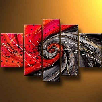 Abstract Painting on Canvas, Red Canvas Painting, Modern Wall Art Paintings, Extra Large Painting for Living Room, 5 Panel Wall Painting-Paintingforhome