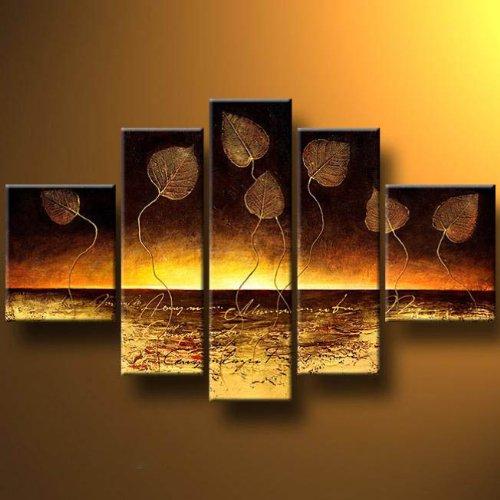 Abstract Canvas Paintings, Modern Abstract Painting, Golden Leaves Painting, Canvas Painting for Dining Room, Modern Wall Art Paintings-Paintingforhome