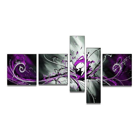 Hand Painted Art, Group Painting, Purple and Black Abstract Art, 5 Piece Wall Painting, Large Wall Art, Abstract Painting, Huge Wall Art, Acrylic Art-Paintingforhome
