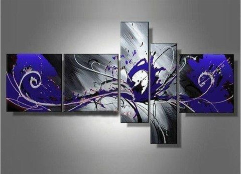 Large Wall Art, Blue and Black Abstract Painting, Huge Wall Art, Acrylic Art, Abstract Art, 5 Piece Wall Painting, Group Painting, Canvas Painting-Paintingforhome