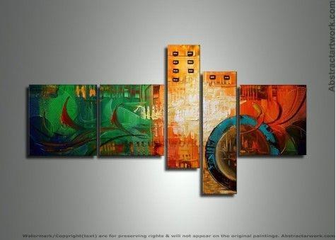 Group Painting, Canvas Painting, Large Wall Art, Abstract Painting, Huge Wall Art, Acrylic Art, Abstract Art, 5 Piece Wall Painting-Paintingforhome