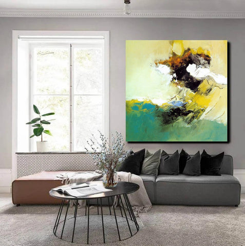 Acrylic Painting for Bedroom, Modern Canvas Painting, Contemporary Artwork, Green Abstract Acrylic Paintings, Hand Painted Canvas Art-Paintingforhome
